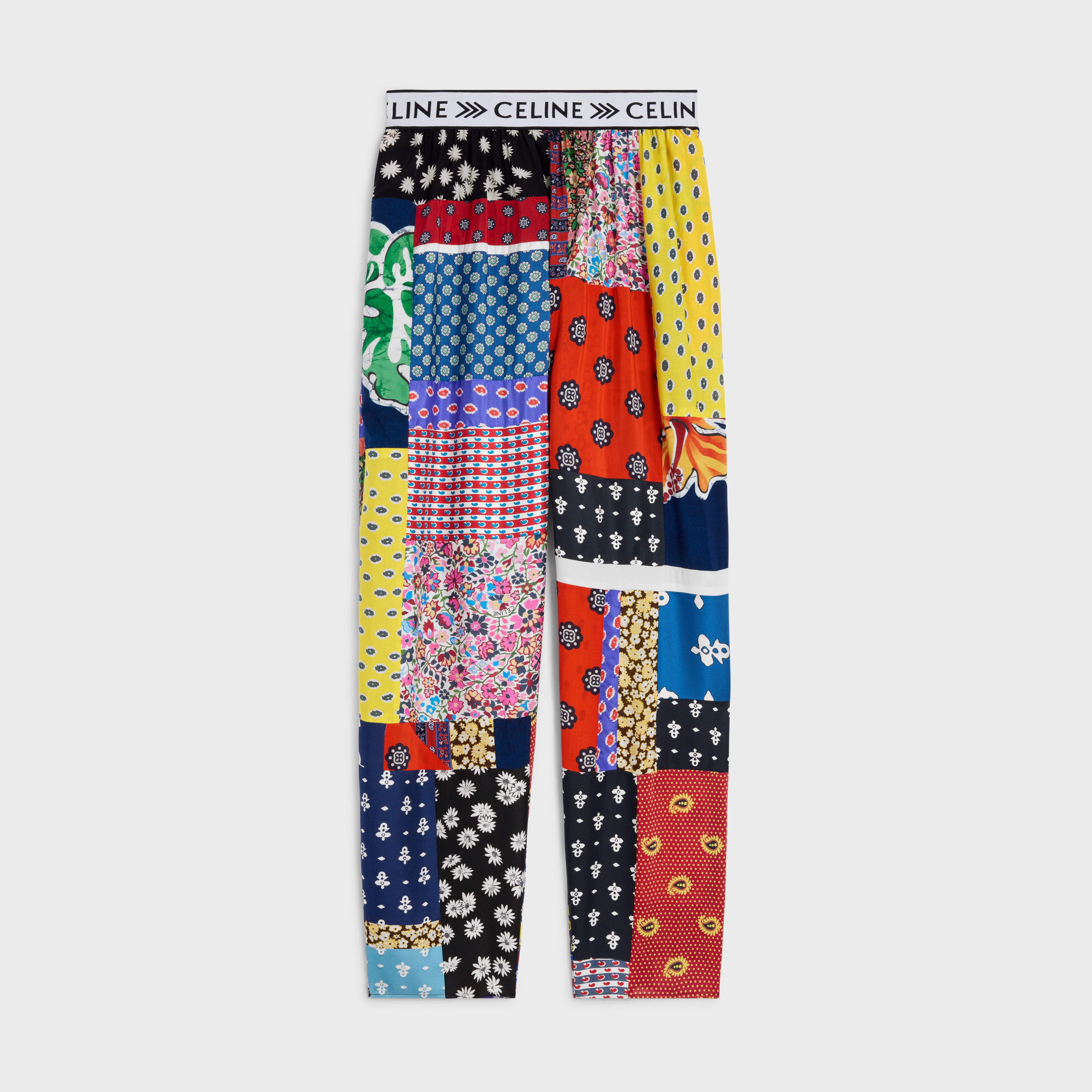 m*u様 check pattern patchwork trousers PATCHWORK TROUSERS IN SILK - MULTICOLOR | CELINE